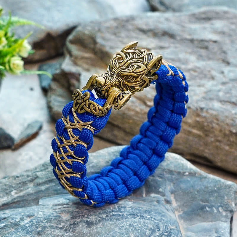 WorldNorse Viking Vintage Wolf Paracord Braided Bracelet - Blue - Inner Circumference: 24cm (Full Length 28cm) - image 1