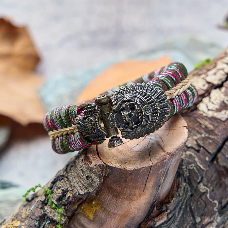WorldNorse Vintage Tribal Cacique Skull Paracord Braided Bracelet - image 2