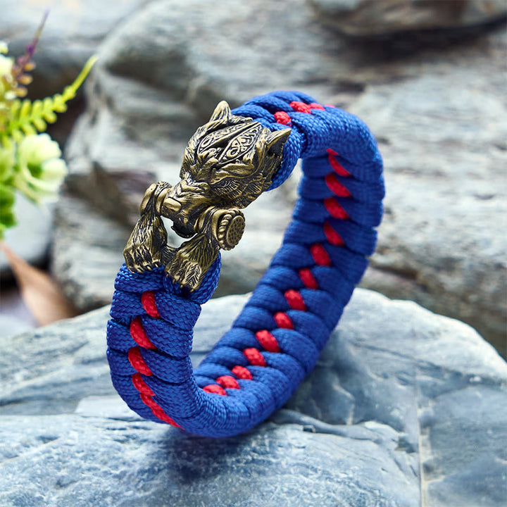 WorldNorse Viking Warrior Wolf Paracord Braided Bracelet - Blue & Red - Inner Circumference: 24cm (Full Length 28cm) - image 6