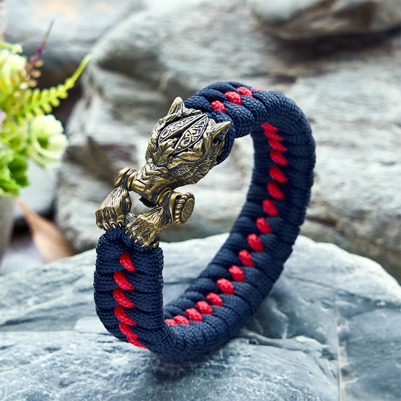 WorldNorse Viking Warrior Wolf Paracord Braided Bracelet - Dark Blue & Red - Inner Circumference: 24cm (Full Length 28cm) - image 10