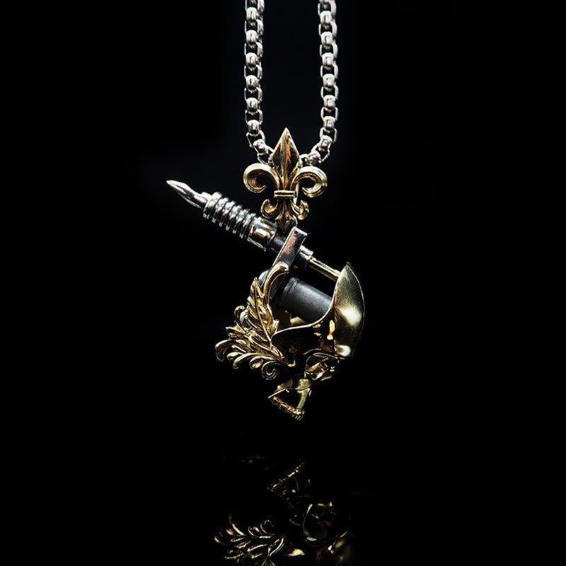 WorldNorse Skull Tattoo Machine Necklace - With Chain - image 1