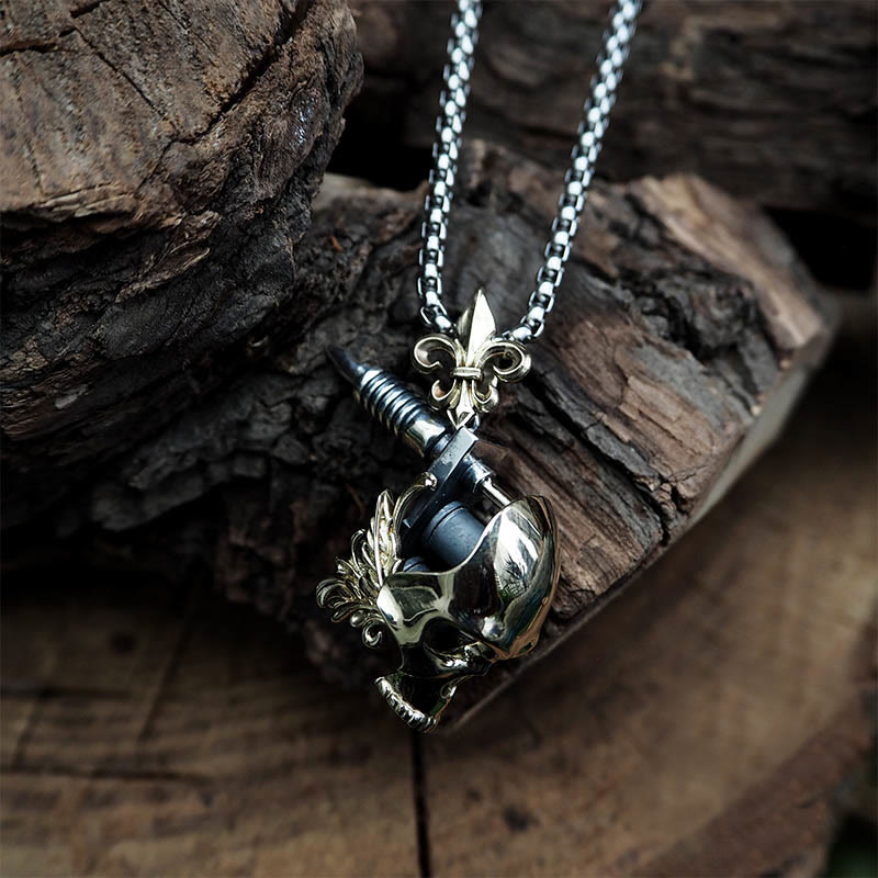 WorldNorse 925 Sterling Silver Skull Tattoo Machine Necklace - image 3