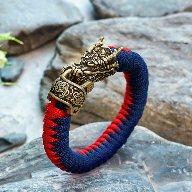 WorldNorse Mythology Norse Dragon Paracord Braided Bracelet - Dark Blue & Red - Inner Circumference: 24cm (Full Length 28cm) - image 1