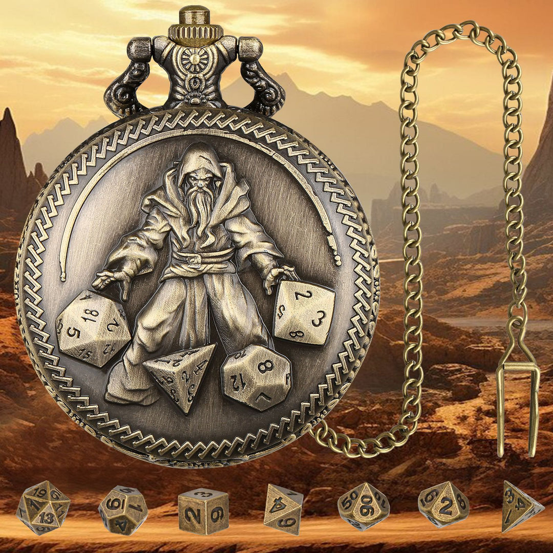 WorldNorse Retro Wizard Tiny Dice Waist Chain - Pocket Watch Case + Chain + Dice - Gold - image 1