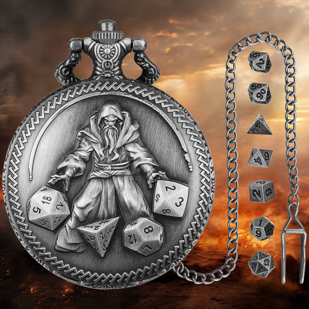 WorldNorse Retro Wizard Tiny Dice Waist Chain - Pocket Watch Case + Chain + Dice - Silver - image 6