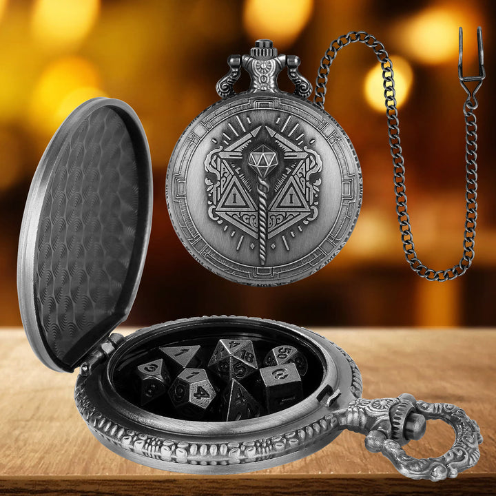 WorldNorse Magic Wand Multidimensional Dice Set Waist Chain - Pocket Watch Case + Chain + Dice - Silver - image 7