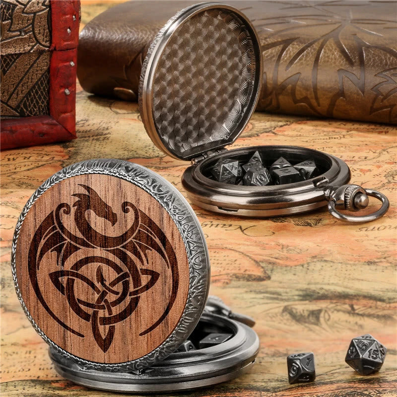 WorldNorse Vintage Dragon Triquetra Seven Dice Waist Chain - Pocket Watch Case + Chain + Dice - Silver - image 5