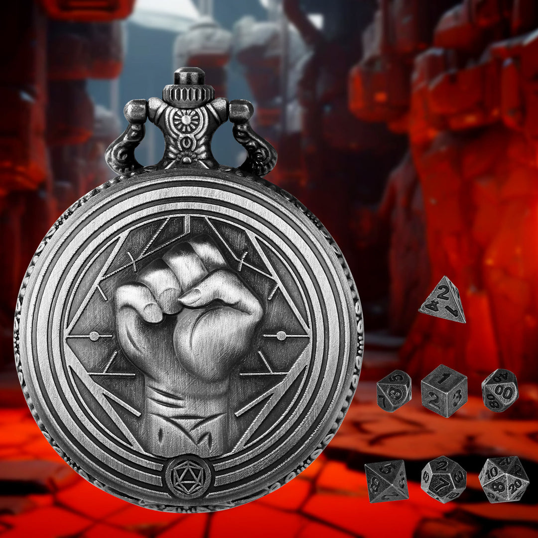 WorldNorse Monk Fist Seven Dice Accessories Waist Chain - Pocket Watch Case + Chain + Dice - Silver - image 6