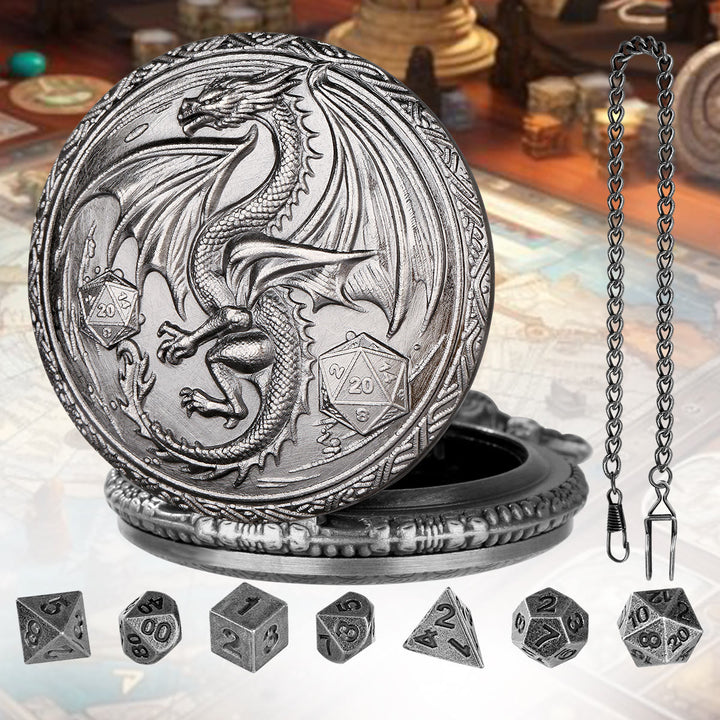 WorldNorse Dragon Pocket Watch Case Dice Set Waist Chain - image 8