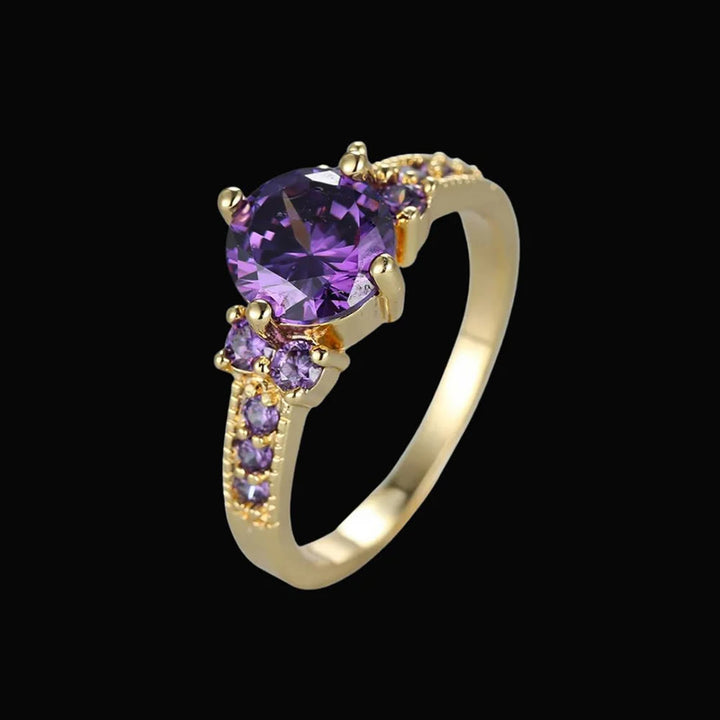 WorldNorse Midnight Blossom of Freyja Ring - Amethyst#Gold - US 10 - image 0