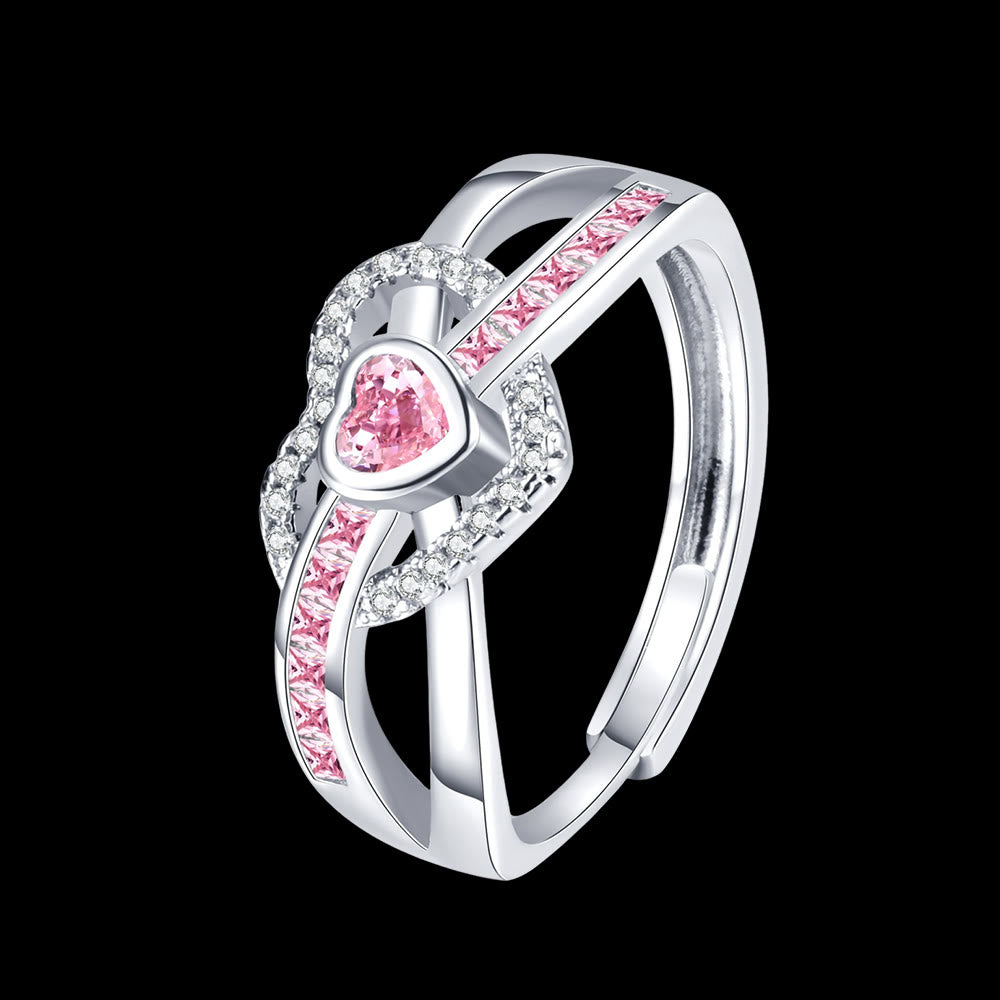 FREE Today: Freya's Winter Heart Rose Ring - Silver & Pink Heart - Adjustable - image 1
