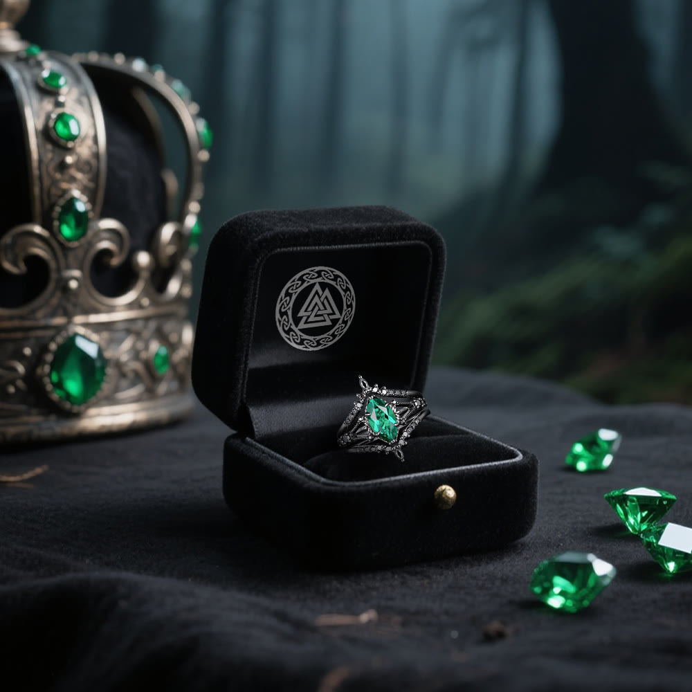 WorldNorse Mystic Emerald Crown 3-Piece Ring Set - image 4