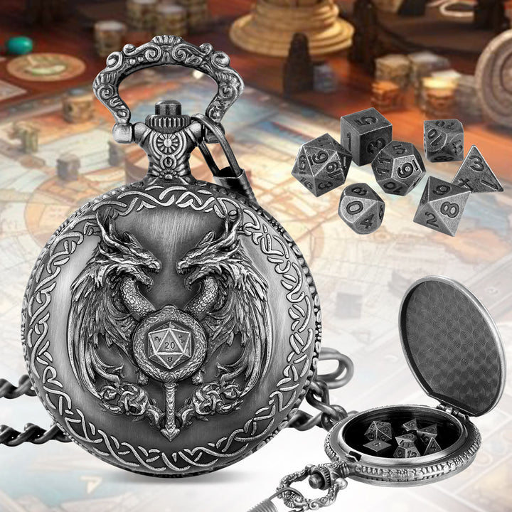 WorldNorse Magic Wand Dragon Mini Dice Set Waist Chain - Pocket Watch Case + Chain + Dice - Silver - image 6