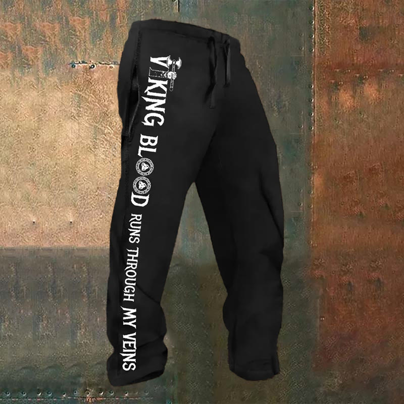 WorldNorse Viking Blood Slogan Pattern Sweatpants - US/UK/AU52，EU62 (6XL) - image 0