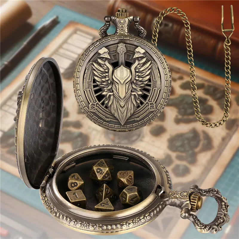 WorldNorse Vintage Paladin Warrior Seven Dice Waist Chain - Pocket Watch Case + Chain + Dice - Gold - image 1