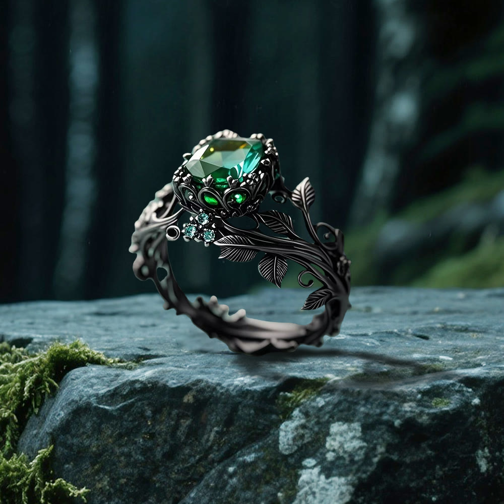 WorldNorse Emerald Yggdrasil Ring - Black - US 10 - image 0