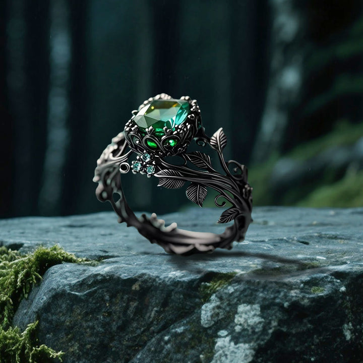 WorldNorse Emerald Yggdrasil Ring - Black - US 10 - image 0