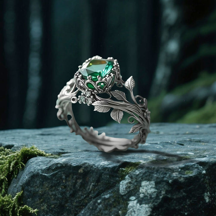 WorldNorse Emerald Yggdrasil Ring - Silver - US 10 - image 10