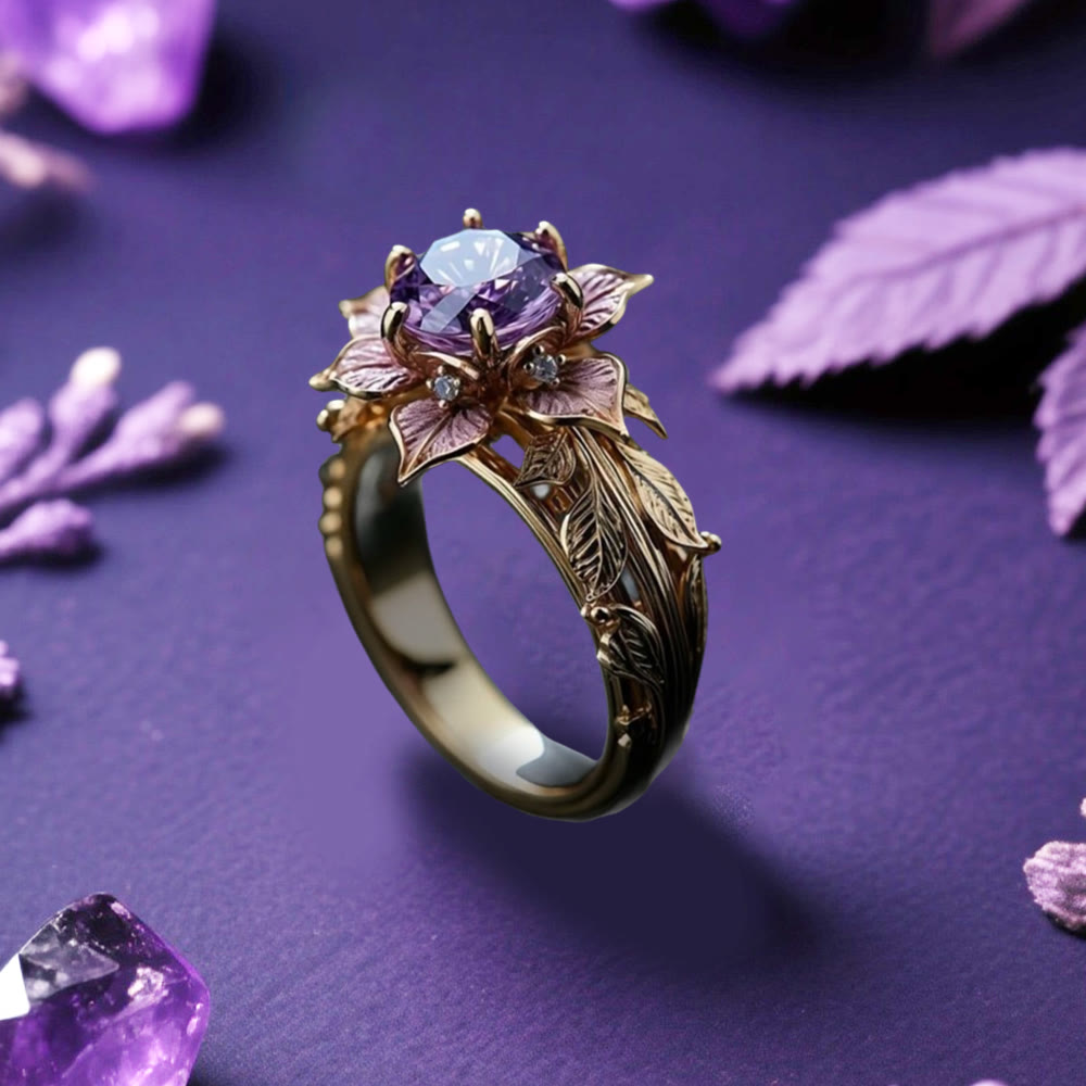 WorldNorse Twilight Bloom Amethyst Dual Tone Ring - US 10 - image 0