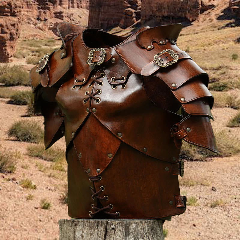 WorldNorse Medieval Rivets Lace Up Adjustable Buckles Chest Armor - Brown - image 7