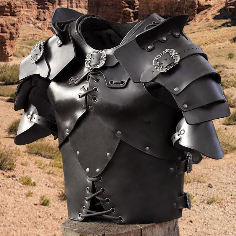 WorldNorse Medieval Rivets Lace Up Adjustable Buckles Chest Armor - Black - image 3