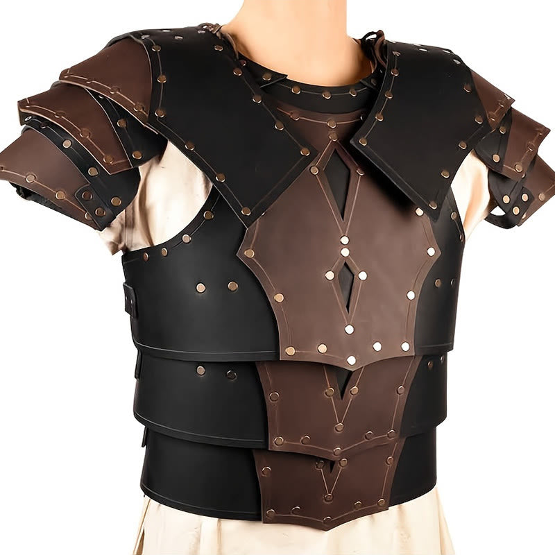 WorldNorse Vintage Warrior Dual Tone Rivets Layered Chest Armor  - Brown & Black - image 0