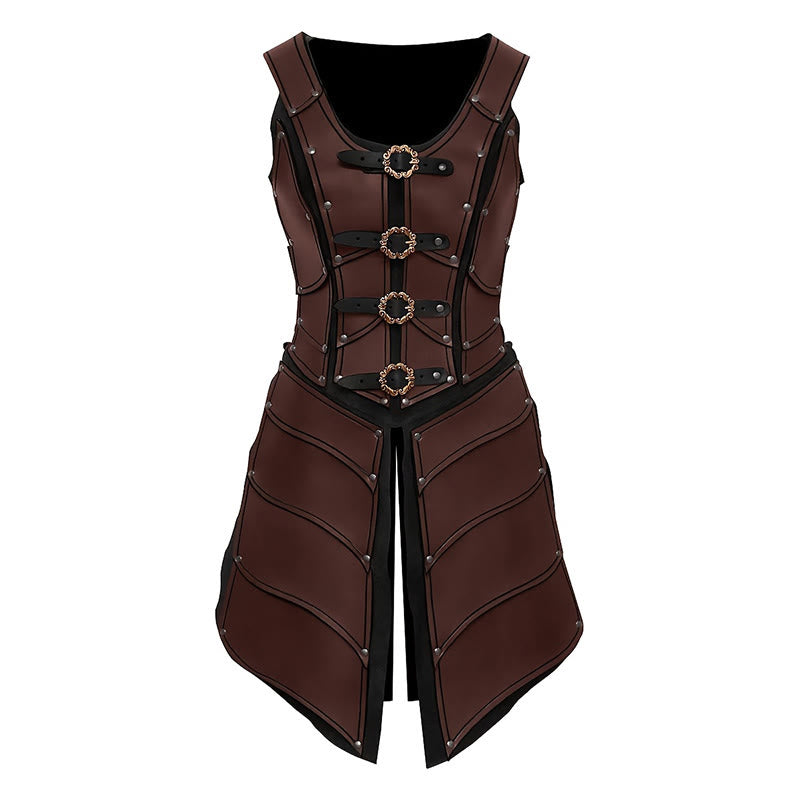 WorldNorse Steampunk Women Ring Style Buckles Corset Dress - Brown - image 3