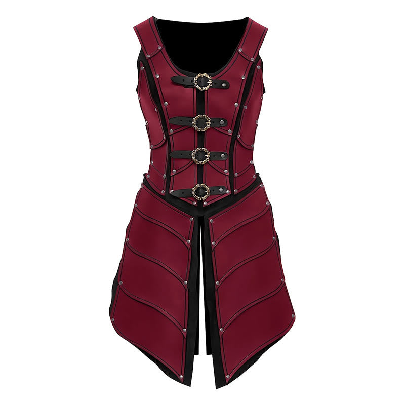 WorldNorse Steampunk Women Ring Style Buckles Corset Dress - Red - image 0