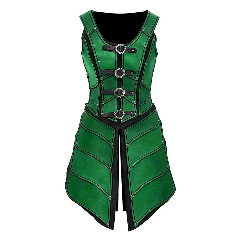 WorldNorse Steampunk Women Ring Style Buckles Corset Dress - Green - image 4