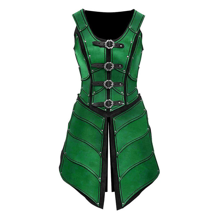 WorldNorse Steampunk Women Ring Style Buckles Corset Dress - Green - image 4