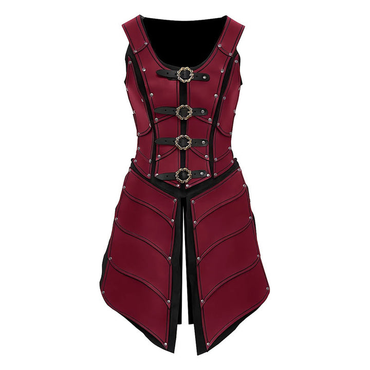 WorldNorse Steampunk Women Ring Style Buckles Corset Dress - Red - image 1