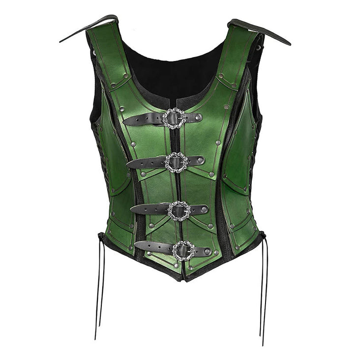 WorldNorse Women Retro Rivet Four Ring Buckles Chest Armor  - Green - image 7