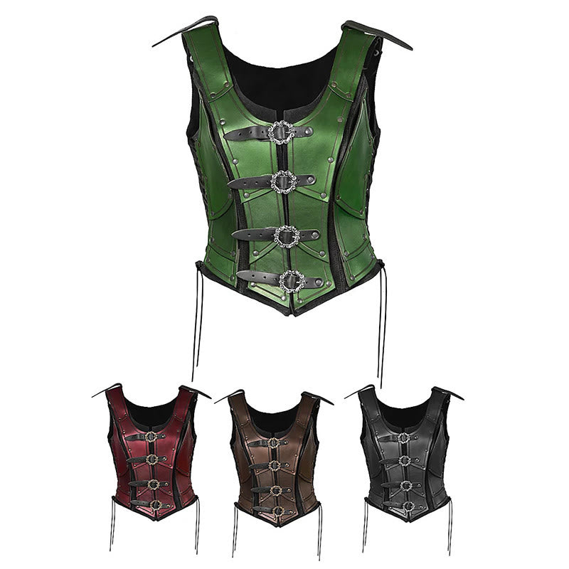 WorldNorse Women Retro Rivet Four Ring Buckles Chest Armor  - image 1