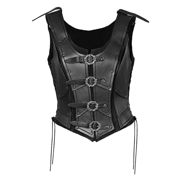 WorldNorse Women Retro Rivet Four Ring Buckles Chest Armor  - Black - image 5