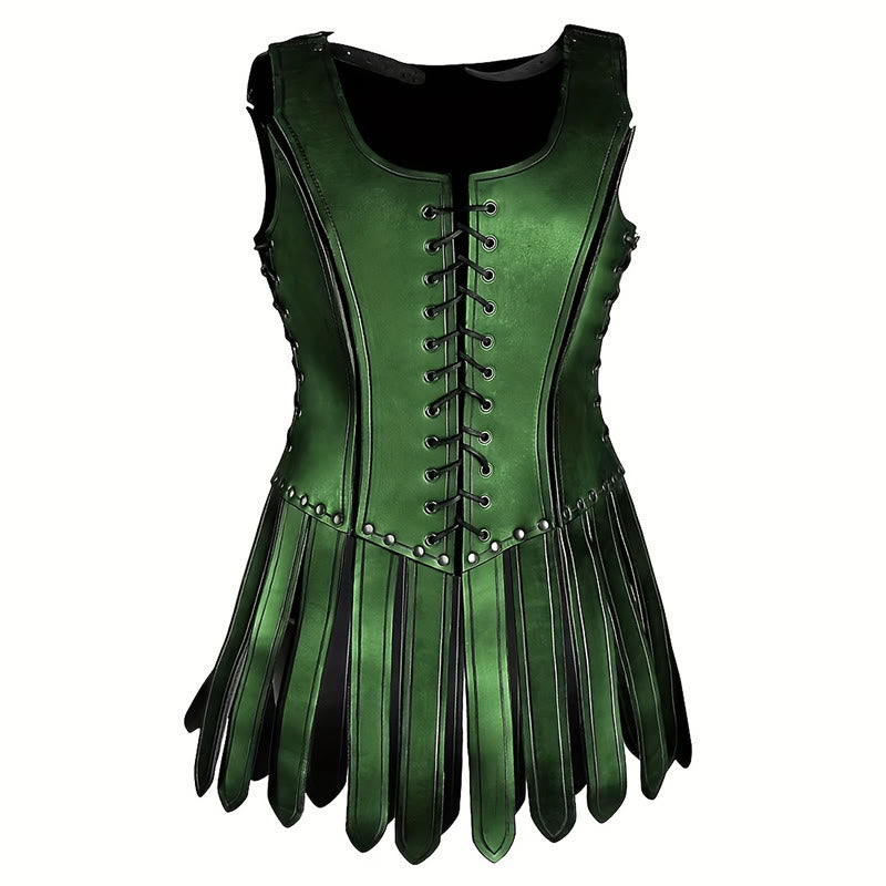 WorldNorse Women Lace Up Fringe Corset Dress - Green - image 5