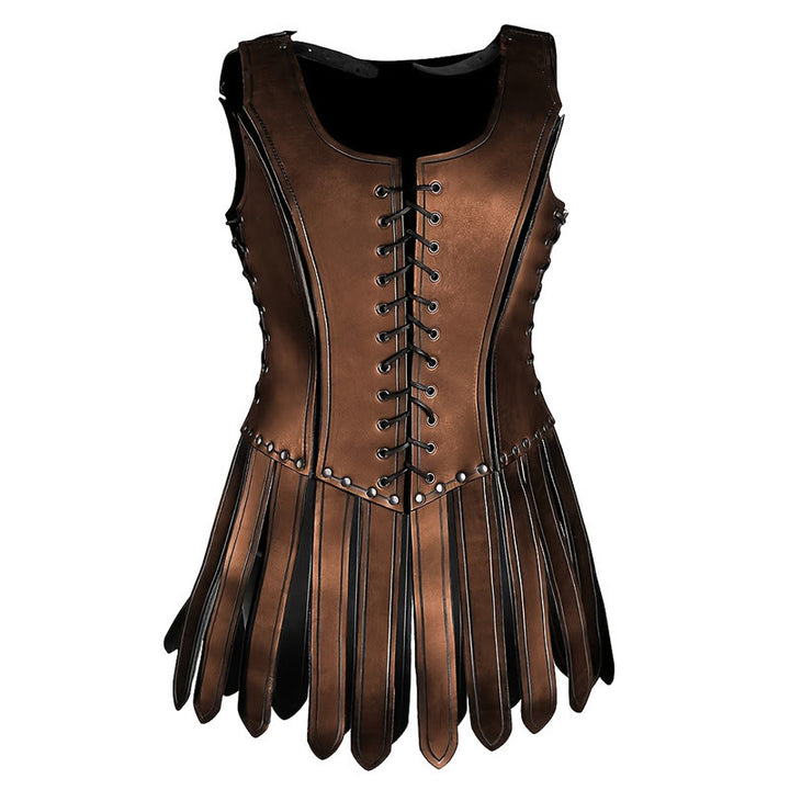 WorldNorse Women Lace Up Fringe Corset Dress - Dark Brown - image 5
