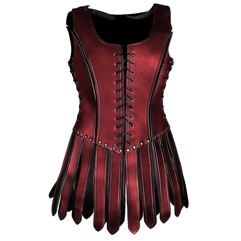 WorldNorse Women Lace Up Fringe Corset Dress - Red - image 1