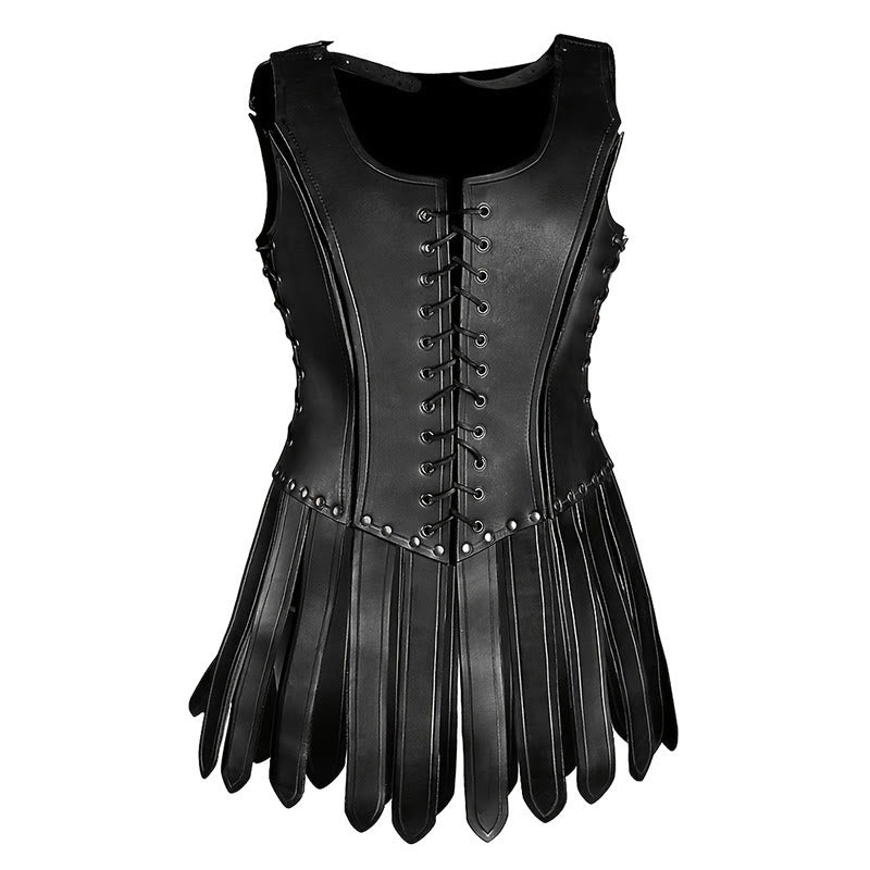 WorldNorse Women Lace Up Fringe Corset Dress - Black - image 1