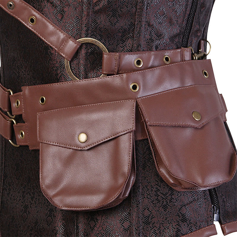 WorldNorse Women Steampunk Buckles Pouch Corset Dress - image 5