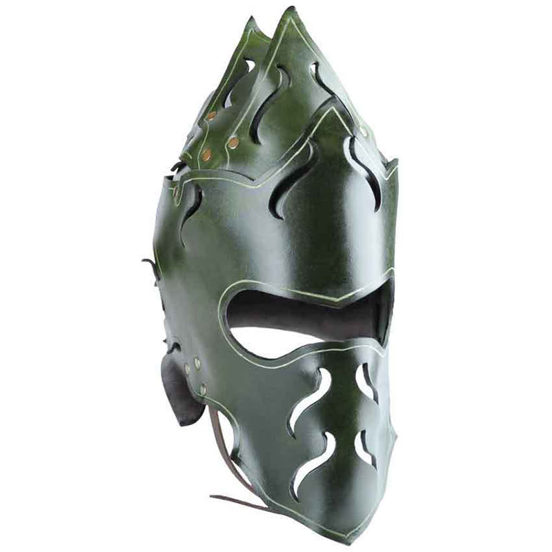 WorldNorse Woodland Flame Shaped Rivets Leather Helmet - Green - image 0