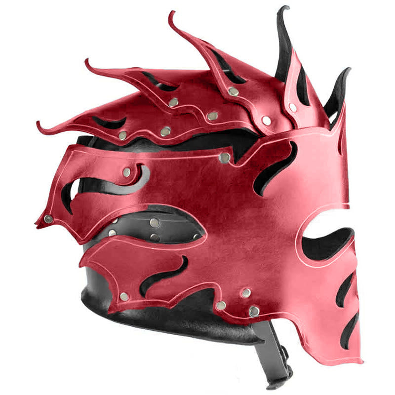 WorldNorse Woodland Flame Shaped Rivets Leather Helmet - Red - image 5