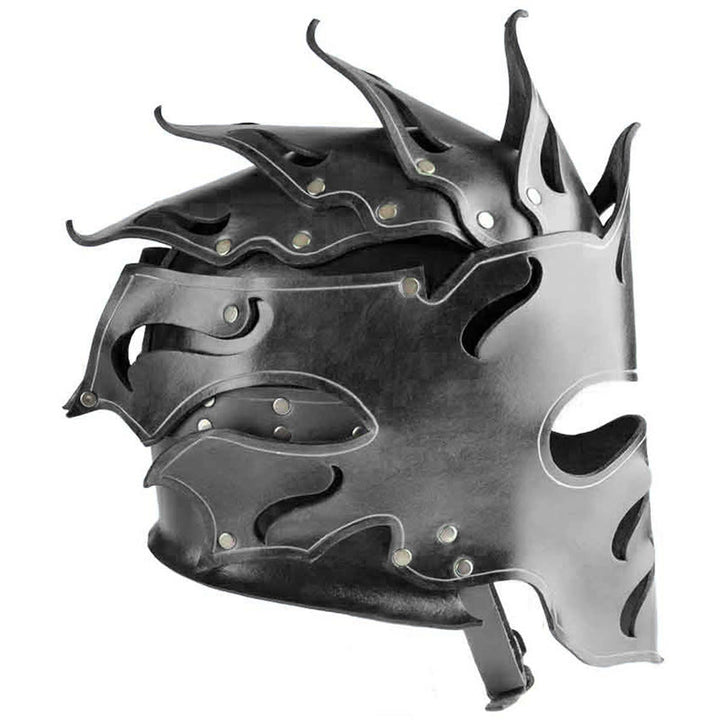 WorldNorse Woodland Flame Shaped Rivets Leather Helmet - Black - image 4