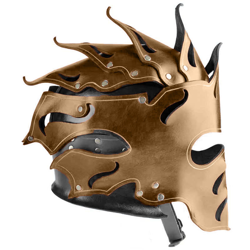 WorldNorse Woodland Flame Shaped Rivets Leather Helmet - Dark Brown - image 6