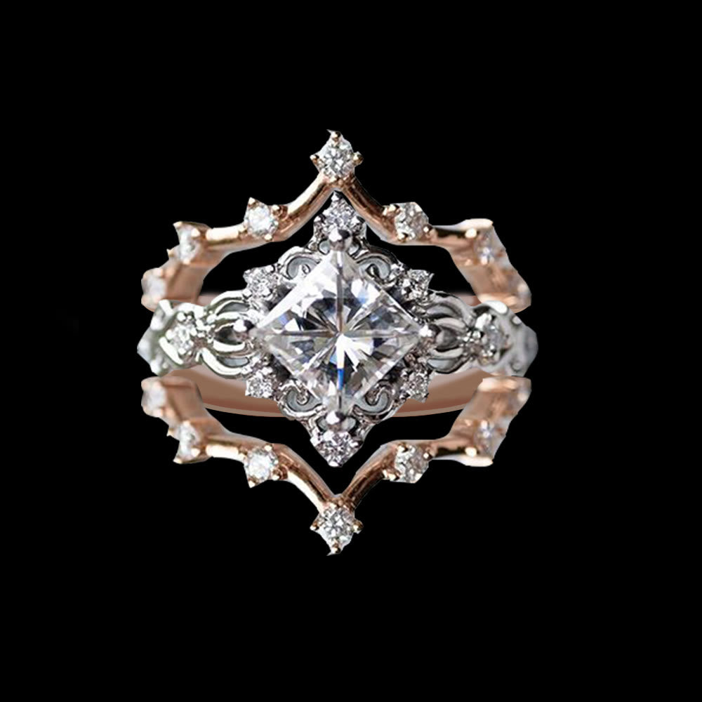 FREE Today: Moissanite Frost Blossom Ring Set - 3 Pcs#Rose Gold-Square Moissanite - US 11 - image 0
