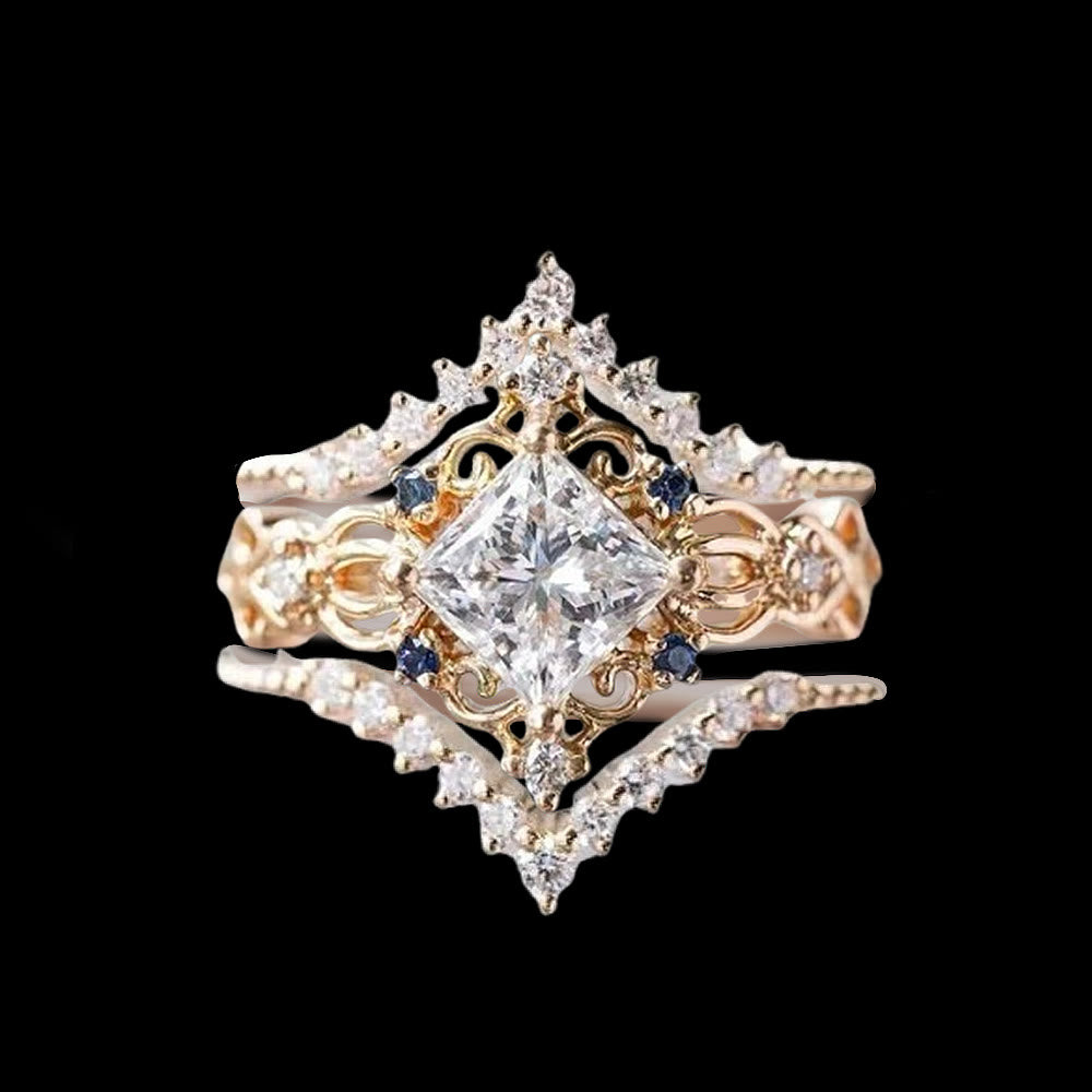FREE Today: Moissanite Frost Blossom Ring Set - 3 Pcs#Gold-Square Moissanite - US 11 - image 5