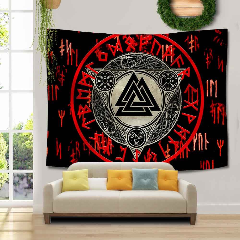 WorldNorse Retro Triquetra Valknut Aegishjalmur Tapestry - Valknut - 180X320cm - image 0