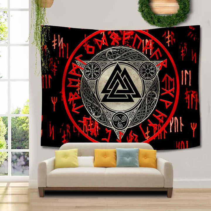 WorldNorse Retro Triquetra Valknut Aegishjalmur Tapestry - Valknut - 180X320cm - image 0
