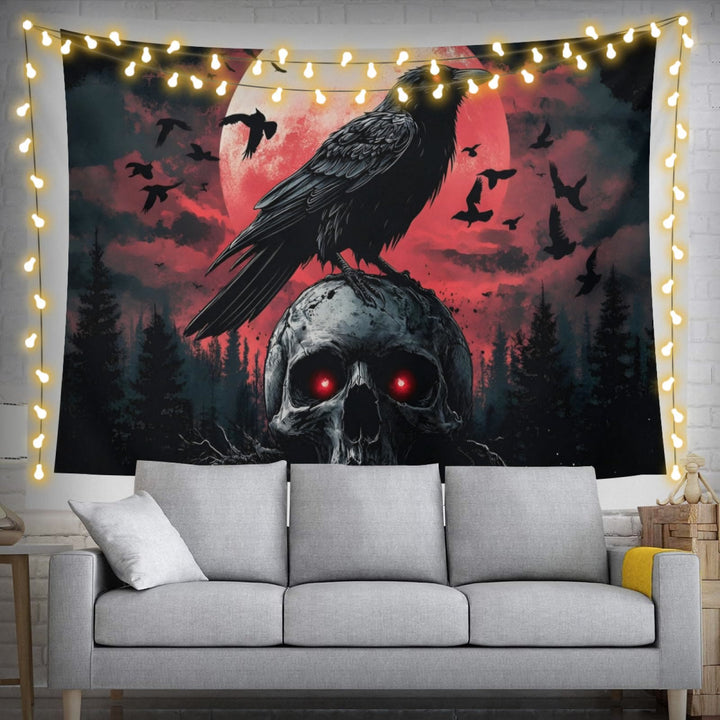 WorldNorse Blood Moon Raven Skull Tapestry - image 2