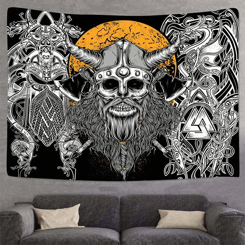 WorldNorse Viking Skull Horned Helmet Norse Weapon Tapestry - image 2