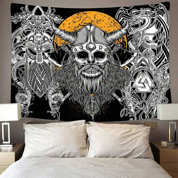 WorldNorse Viking Skull Horned Helmet Norse Weapon Tapestry - image 3